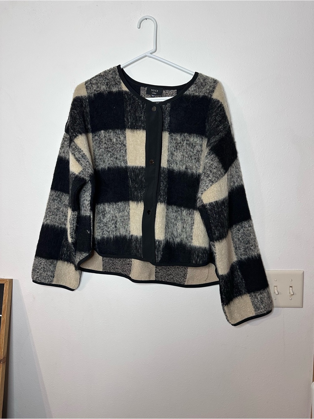 Vici Black & Cream Plaid Button-Front Cardigan
